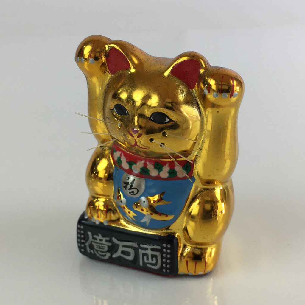 Japanese Porcelain doll Golden Cat Vtg Manekineko Figurine Okimono Good Luck BD823