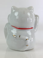 Japanese Porcelain doll White Cat Vtg Manekineko Figurine Okimono Good Luck BD824