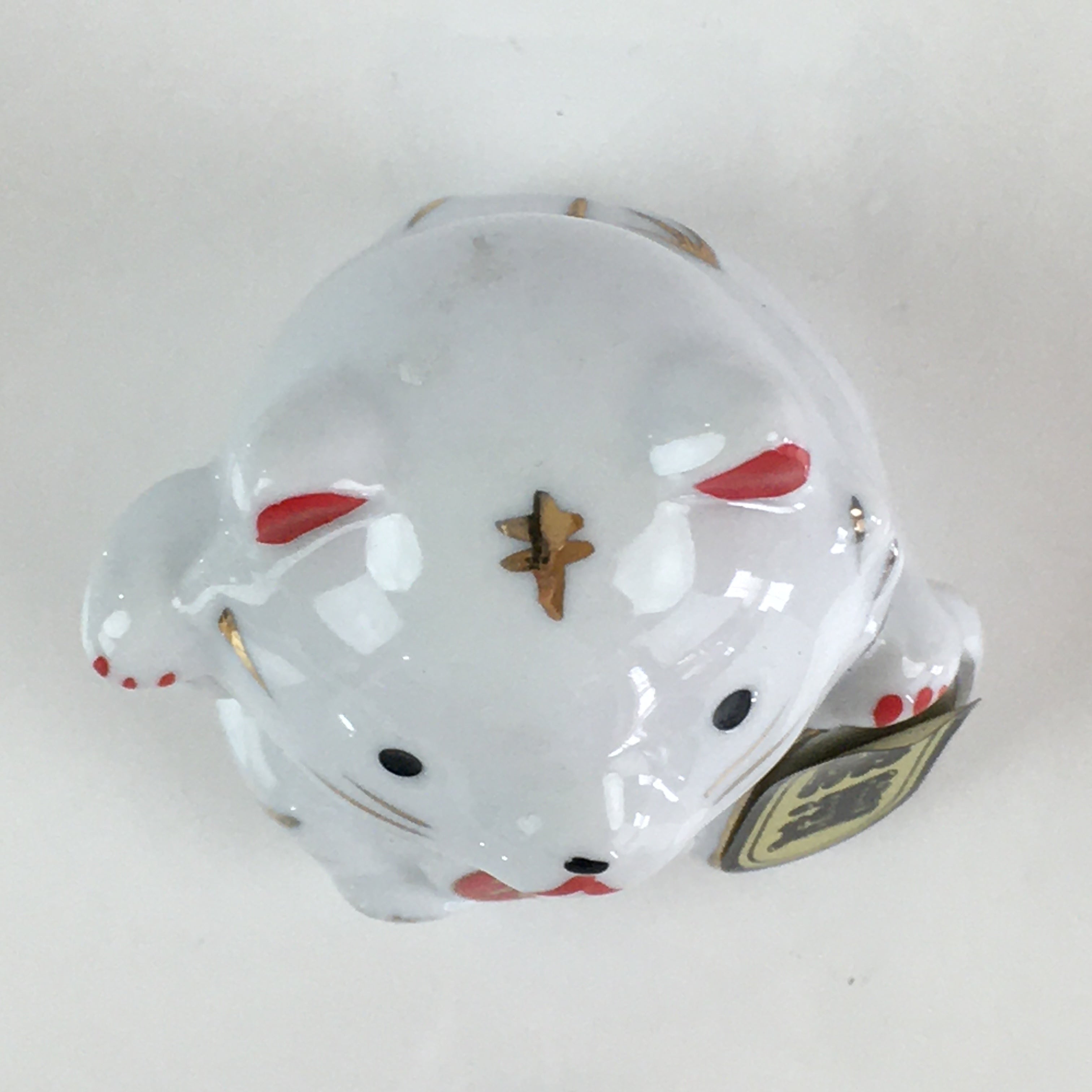 Japanese Porcelain doll White Cat Vtg Manekineko Figurine Okimono Good Luck BD824