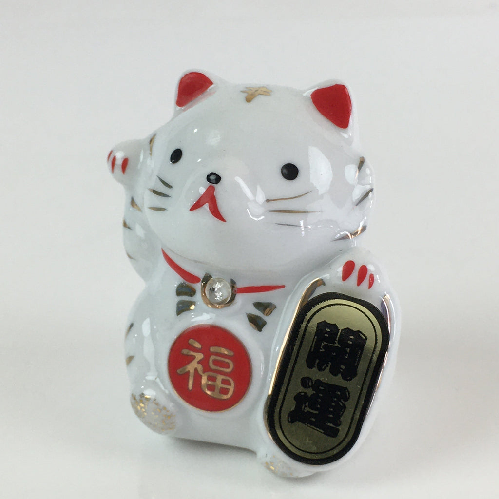 Japanese Porcelain doll White Cat Vtg Manekineko Figurine Okimono Good Luck BD824