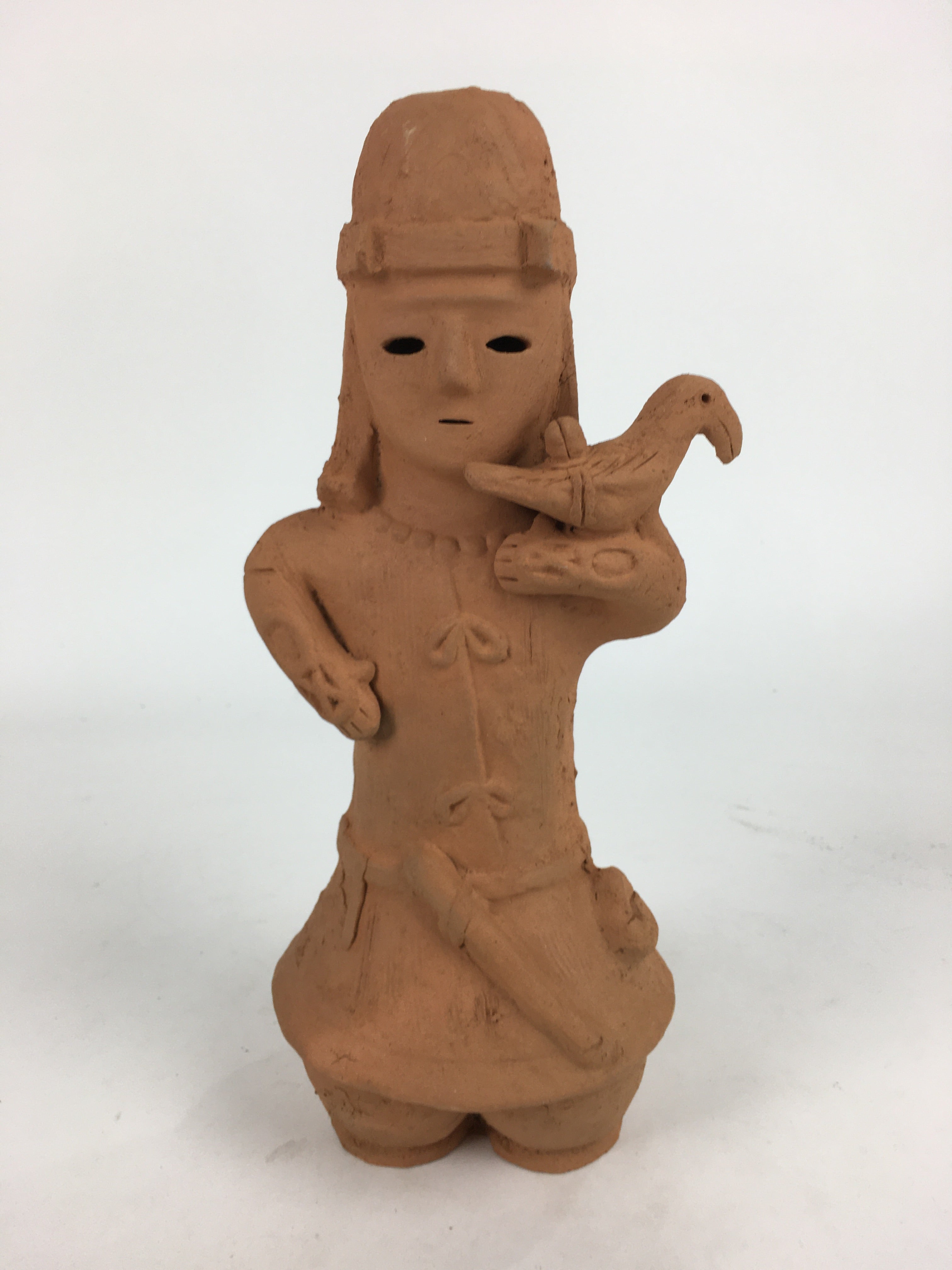 Japanese Pottery Doll Haniwa Statue Vtg Wooden Box Soldier Brown PX598