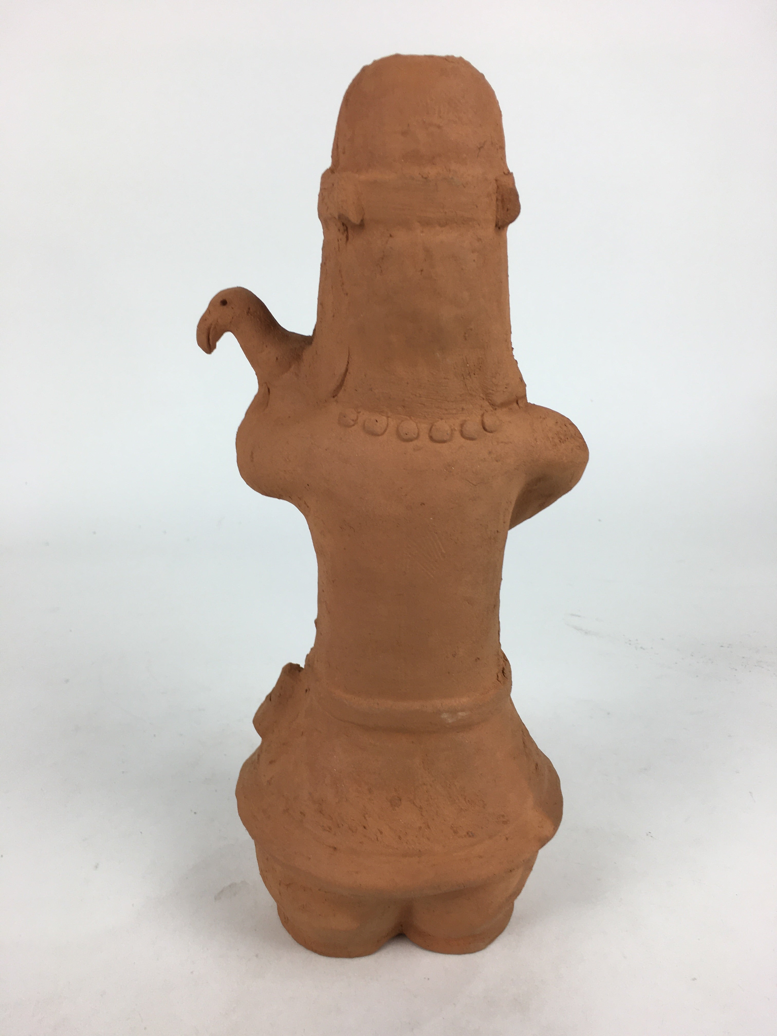 Japanese Pottery Doll Haniwa Statue Vtg Wooden Box Soldier Brown PX598