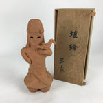 Japanese Pottery Doll Haniwa Statue Vtg Wooden Box Soldier Brown PX598