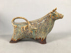 Japanese Pottery Porcelain Vtg Zodiac symbol Cow Wooden Box Statue PX537