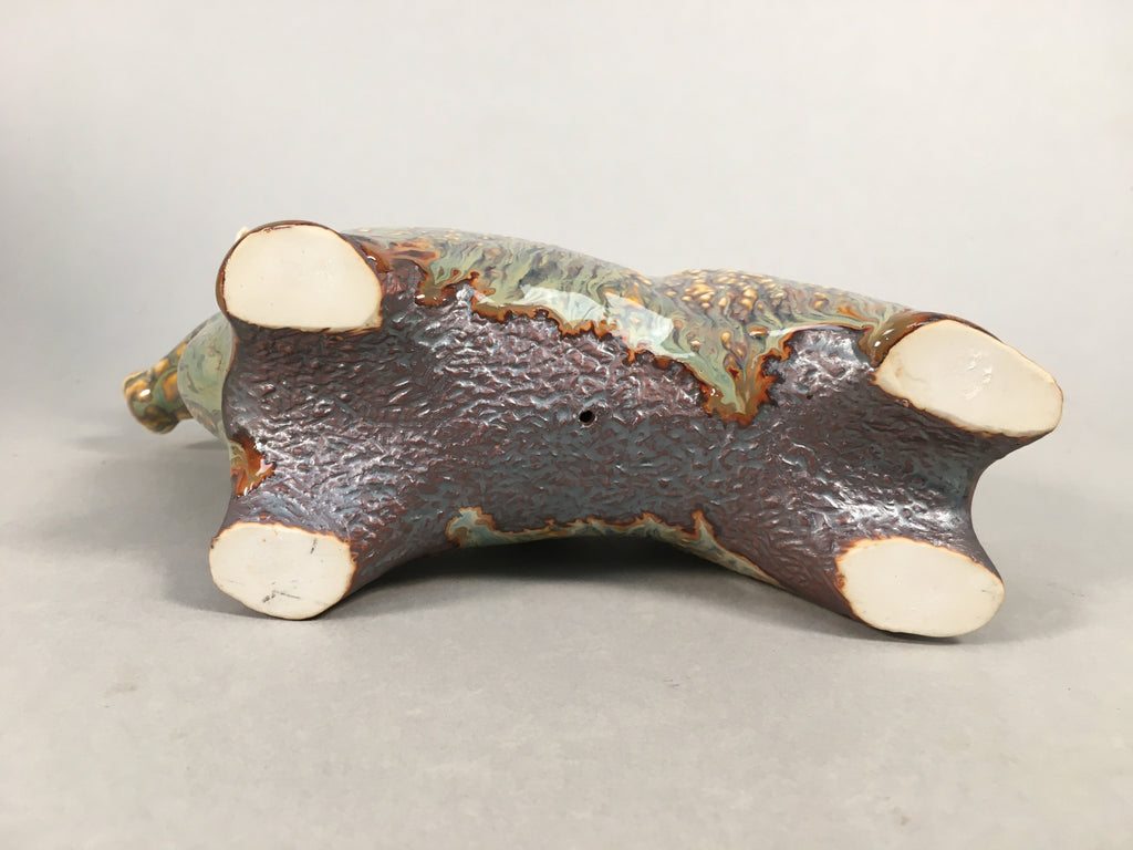 Japanese Pottery Porcelain Vtg Zodiac symbol Cow Wooden Box Statue PX537