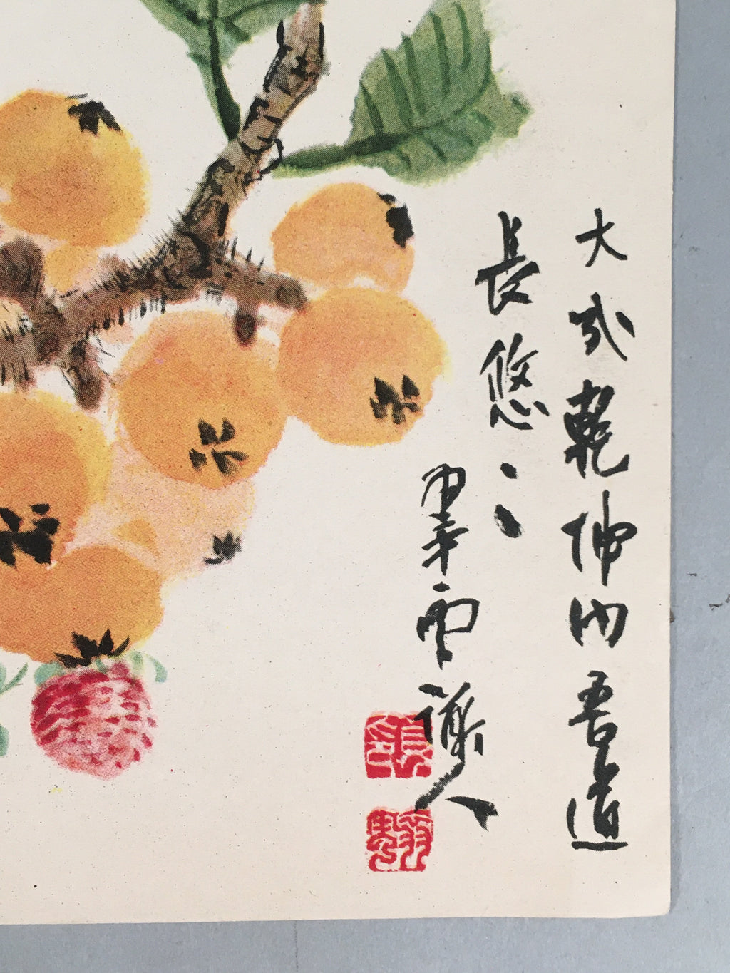 Japanese Print Drawing Painting Vtg Fruits Bee Loquat Strawberry Kanji P293