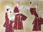Japanese Print Drawing Painting Vtg Kimono Hand Fan Drum Taiko P298