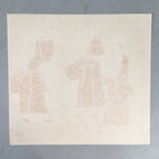 Japanese Print Drawing Painting Vtg Kimono Hand Fan Drum Taiko P298