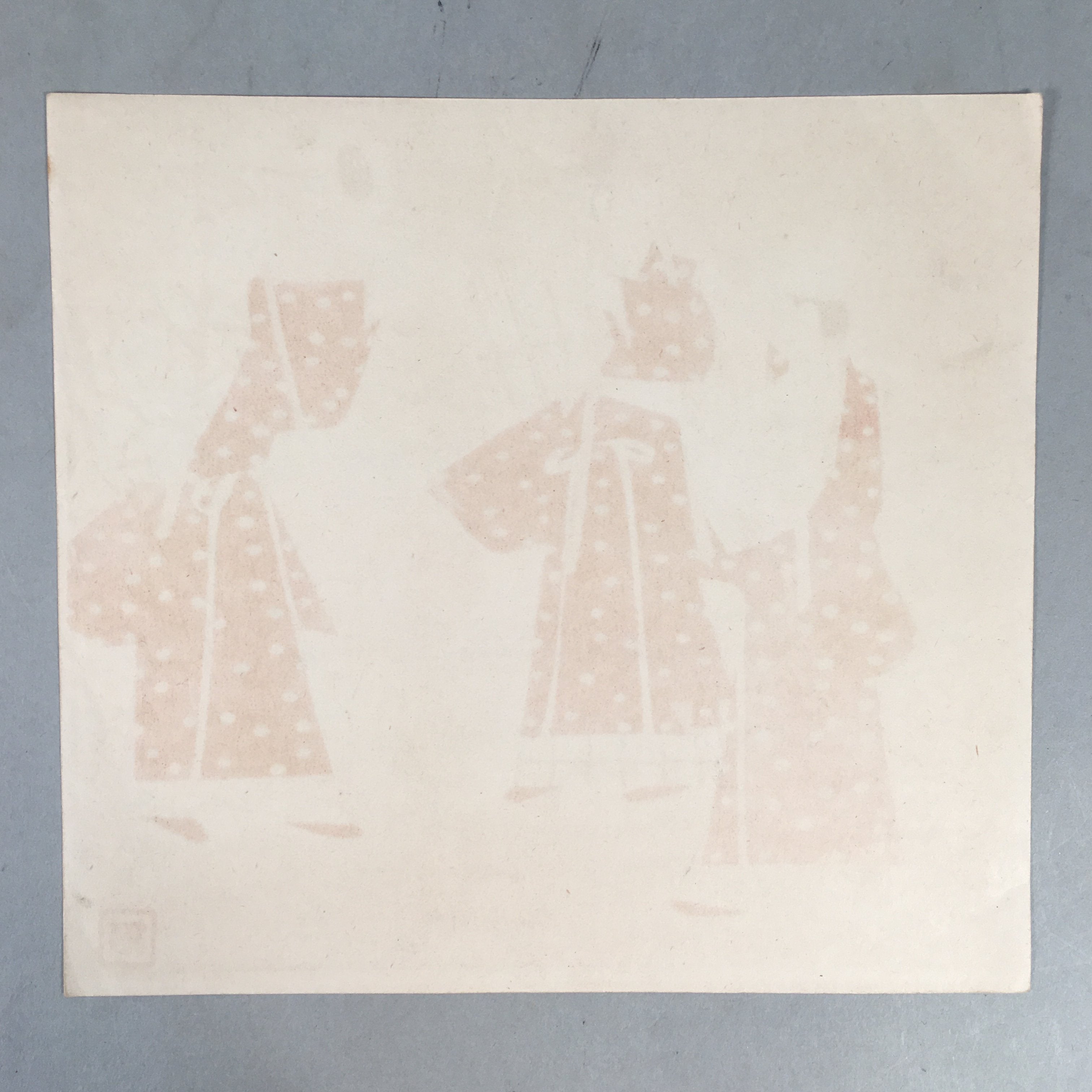 Japanese Print Drawing Painting Vtg Kimono Hand Fan Drum Taiko P298
