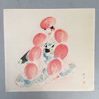 Japanese Print Drawing Painting Vtg Kimono Woman Nihon-Buyo Dance Red Shade P286