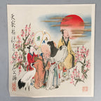 Japanese Print Drawing Painting Vtg Lucky Seven Gods Fukurokuju P288