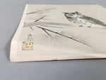 Japanese Print Drawing Painting Vtg Owl Bird Lucky Charm Pine Tree P290