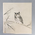 Japanese Print Drawing Painting Vtg Owl Bird Lucky Charm Pine Tree P290