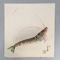 Japanese Print Drawing Painting Vtg Shrimp Longevity Lucky Charm Motif P291