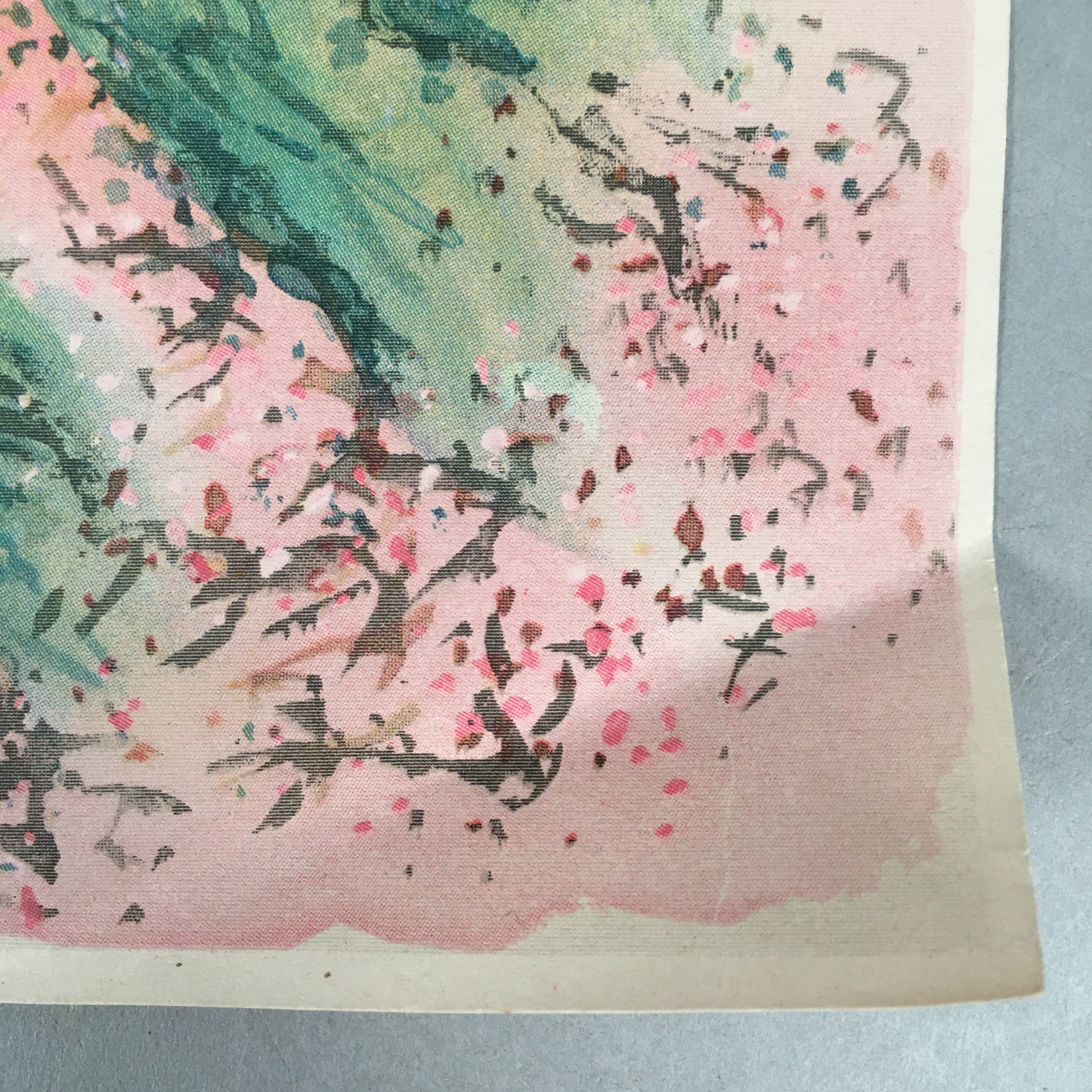 Japanese Print Drawing Painting Vtg Spring Cherry Blossom Mountain Chinese P283