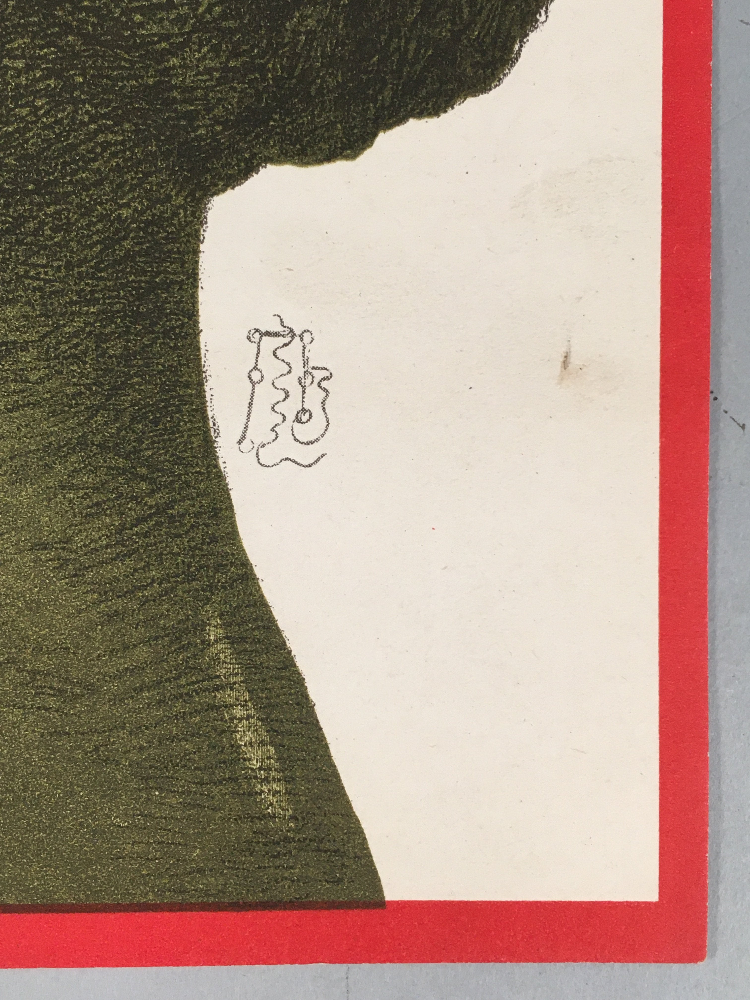 Japanese Print Drawing Painting Vtg Woman Profile Lady Frame Red P296