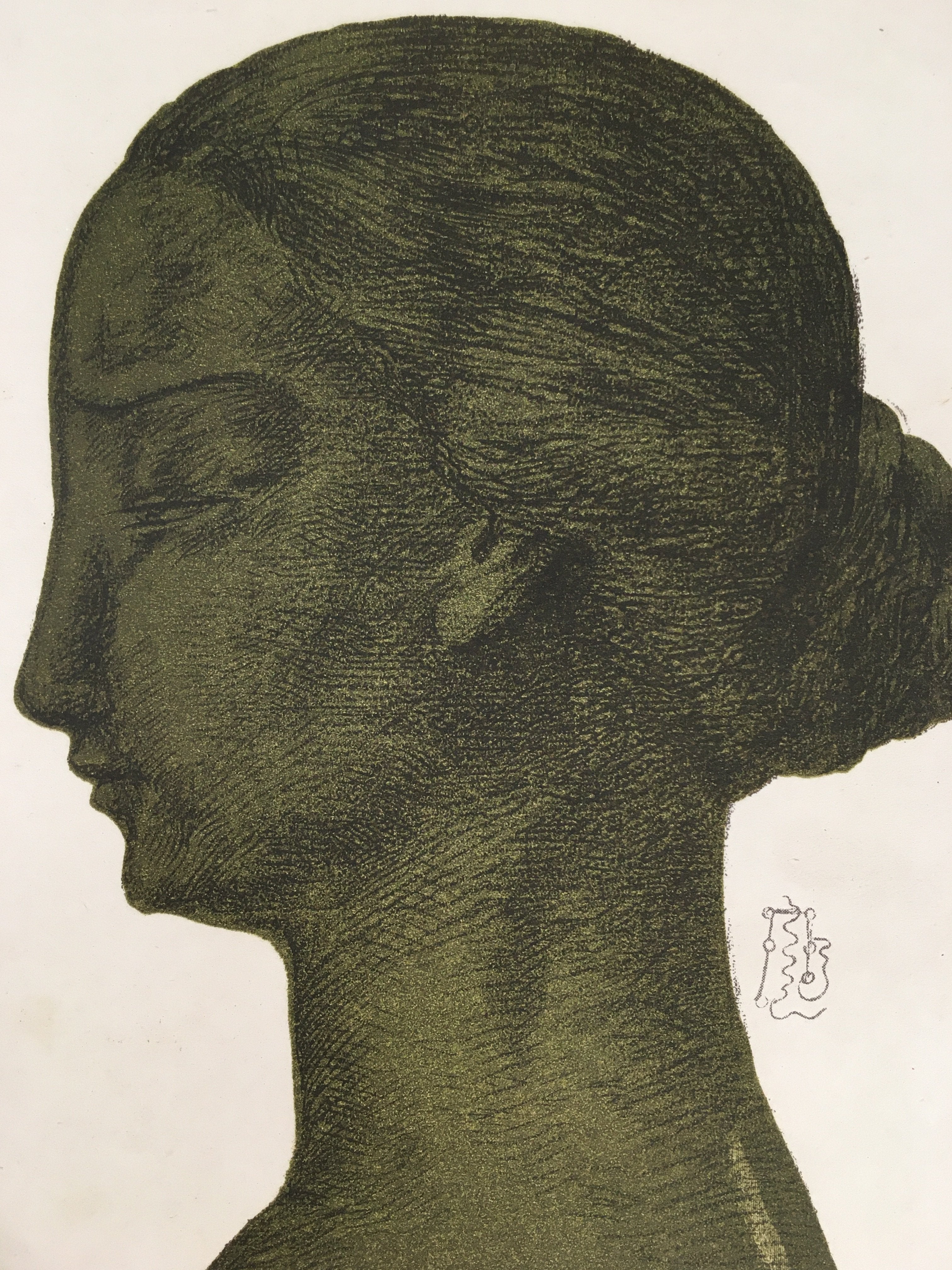 Japanese Print Drawing Painting Vtg Woman Profile Lady Frame Red P296