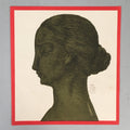 Japanese Print Drawing Painting Vtg Woman Profile Lady Frame Red P296