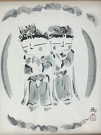 Japanese Printed Kannon Healing Picture Vtg Wooden Framed Wall Art Signed FL83
