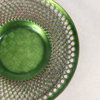 Japanese Punched Metal Drink Saucer Vtg Chataku Coaster Round Green QT105