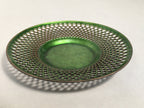 Japanese Punched Metal Drink Saucer Vtg Chataku Coaster Round Green QT105