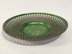 Japanese Punched Metal Drink Saucer Vtg Chataku Coaster Round Green QT105