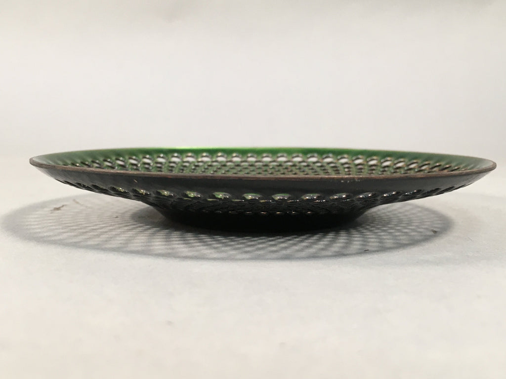 Japanese Punched Metal Drink Saucer Vtg Chataku Coaster Round Green QT105