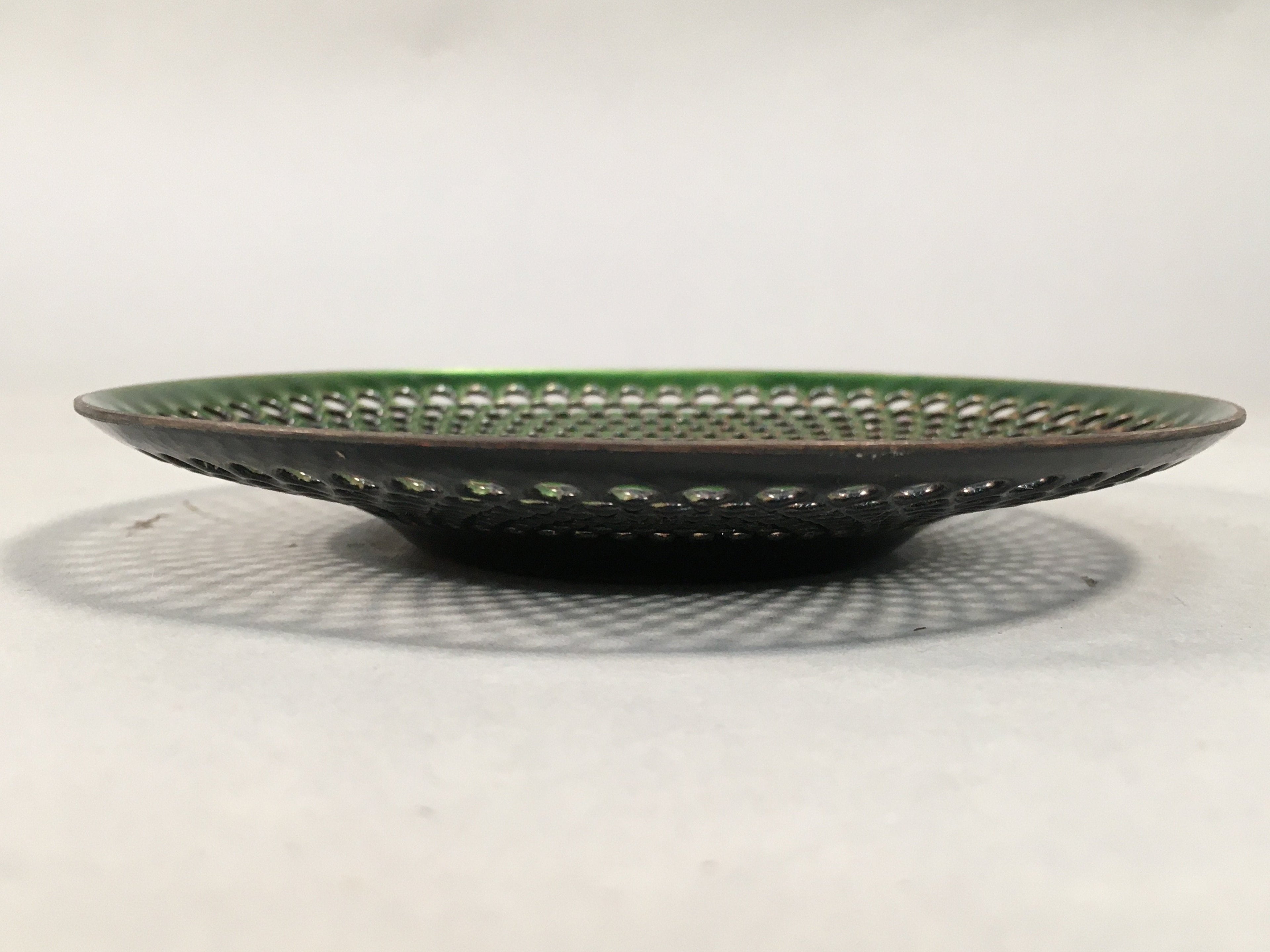 Japanese Punched Metal Drink Saucer Vtg Chataku Coaster Round Green QT105