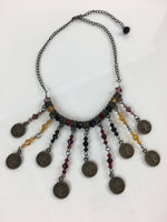 Japanese Queen Elizabeth Ⅱ Coin Necklace Vtg Beads Accessory JK392