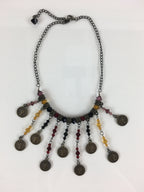 Japanese Queen Elizabeth Ⅱ Coin Necklace Vtg Beads Accessory JK392