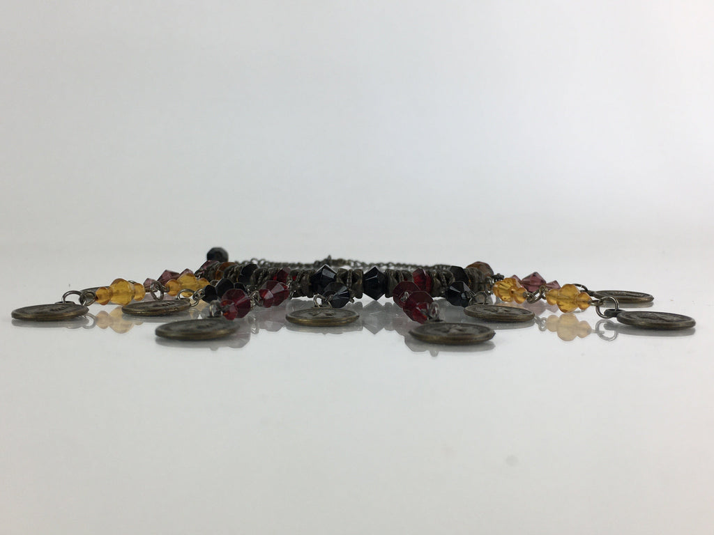 Japanese Queen Elizabeth Ⅱ Coin Necklace Vtg Beads Accessory JK392