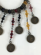 Japanese Queen Elizabeth Ⅱ Coin Necklace Vtg Beads Accessory JK392