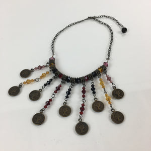Japanese Queen Elizabeth Ⅱ Coin Necklace Vtg Beads Accessory JK392