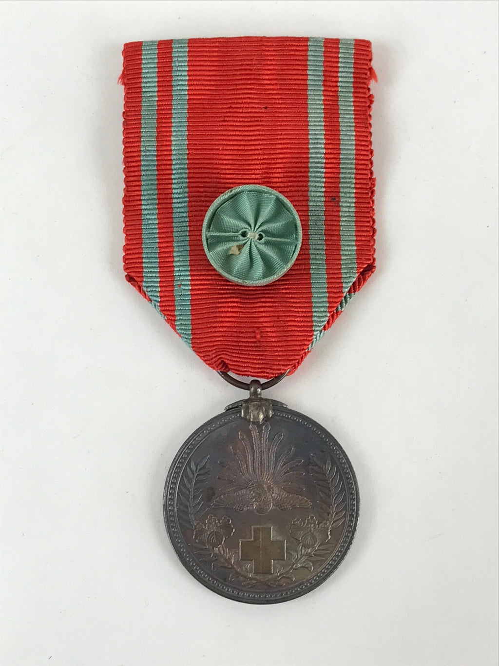 Japanese Red Cross Employee Emblem Badge Vtg Nihon-Sekijuji Red Ribbon JK448