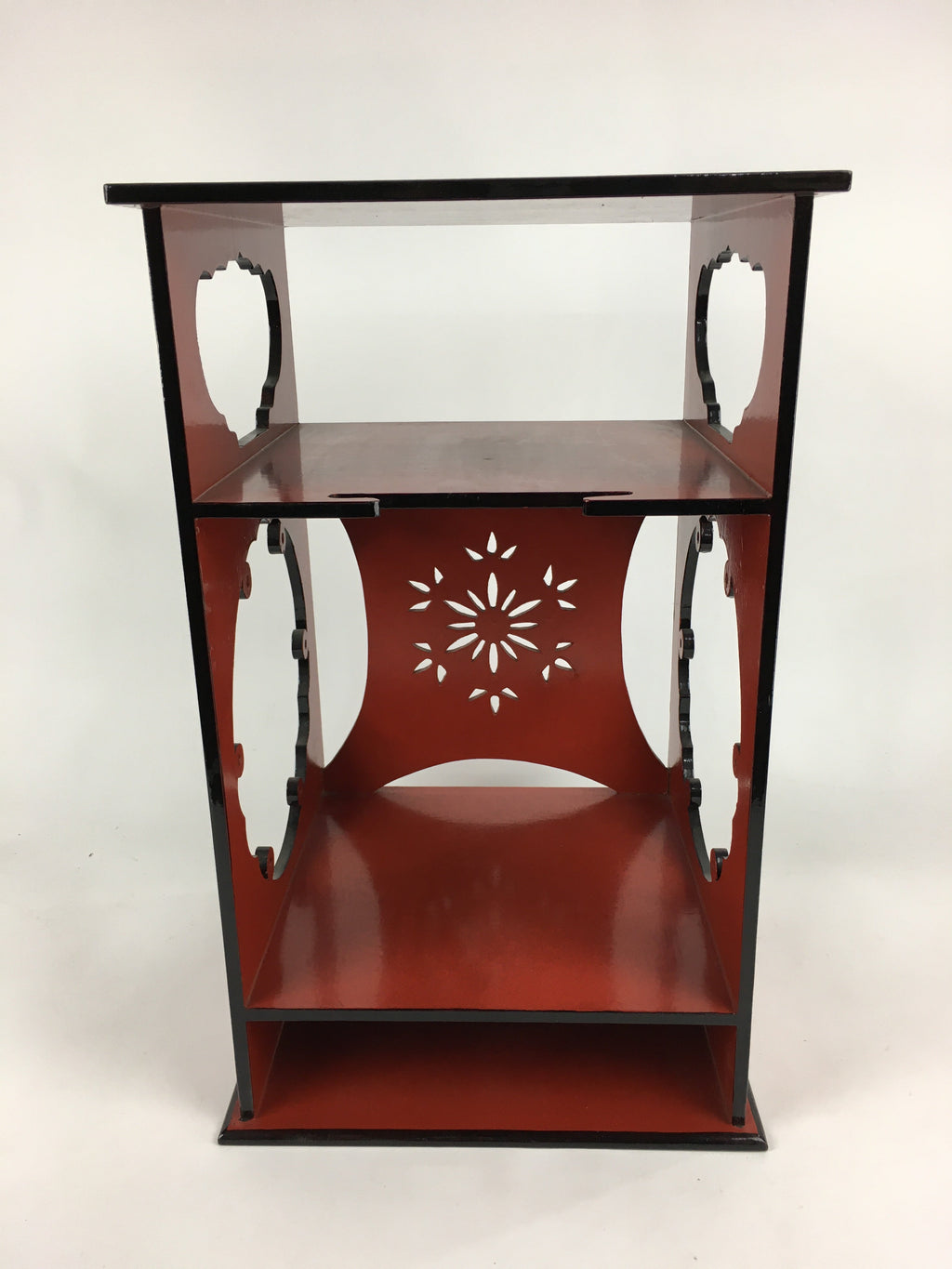 Japanese Red Lacquered Wooden Tea Ceremony Shelf Veg Rack Yukiwa-Dana T300