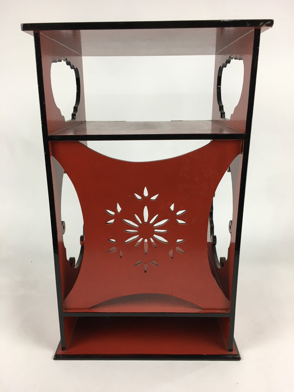 Japanese Red Lacquered Wooden Tea Ceremony Shelf Veg Rack Yukiwa-Dana T300