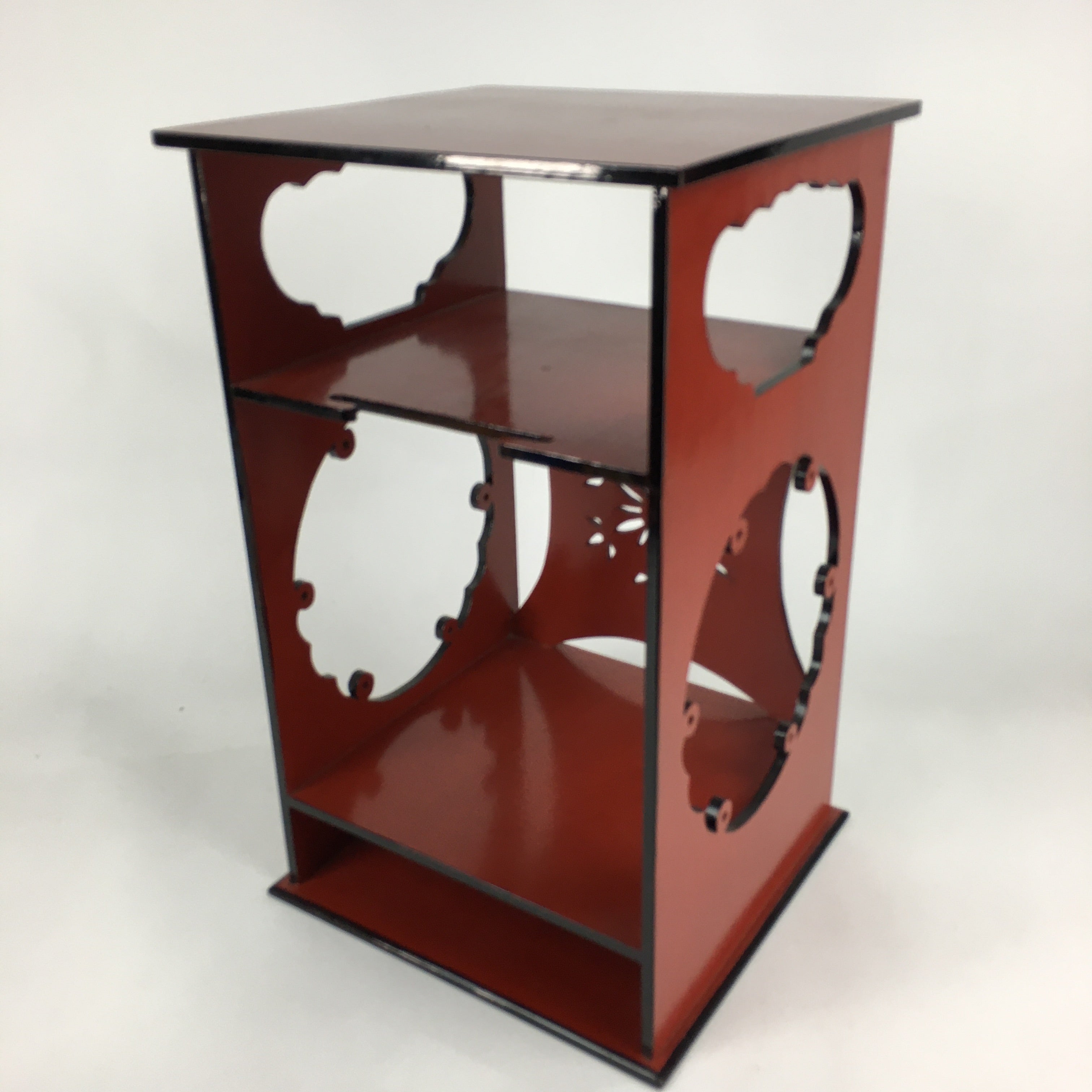 Japanese Red Lacquered Wooden Tea Ceremony Shelf Veg Rack Yukiwa-Dana T300