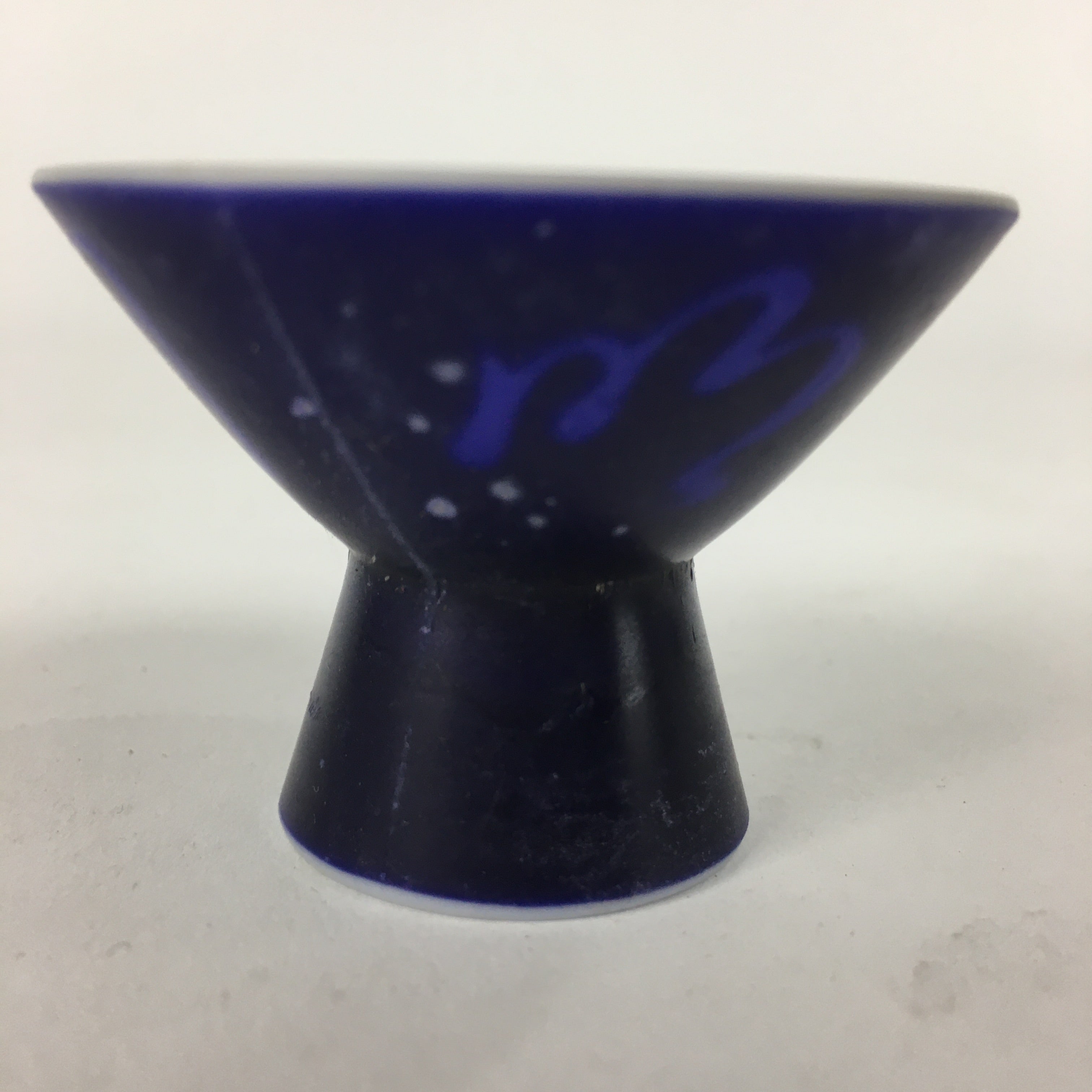 Japanese Resin Sake Cup Vtg Blue Kanji Design Kohai Guinomi Ochoko Sakazuki G45