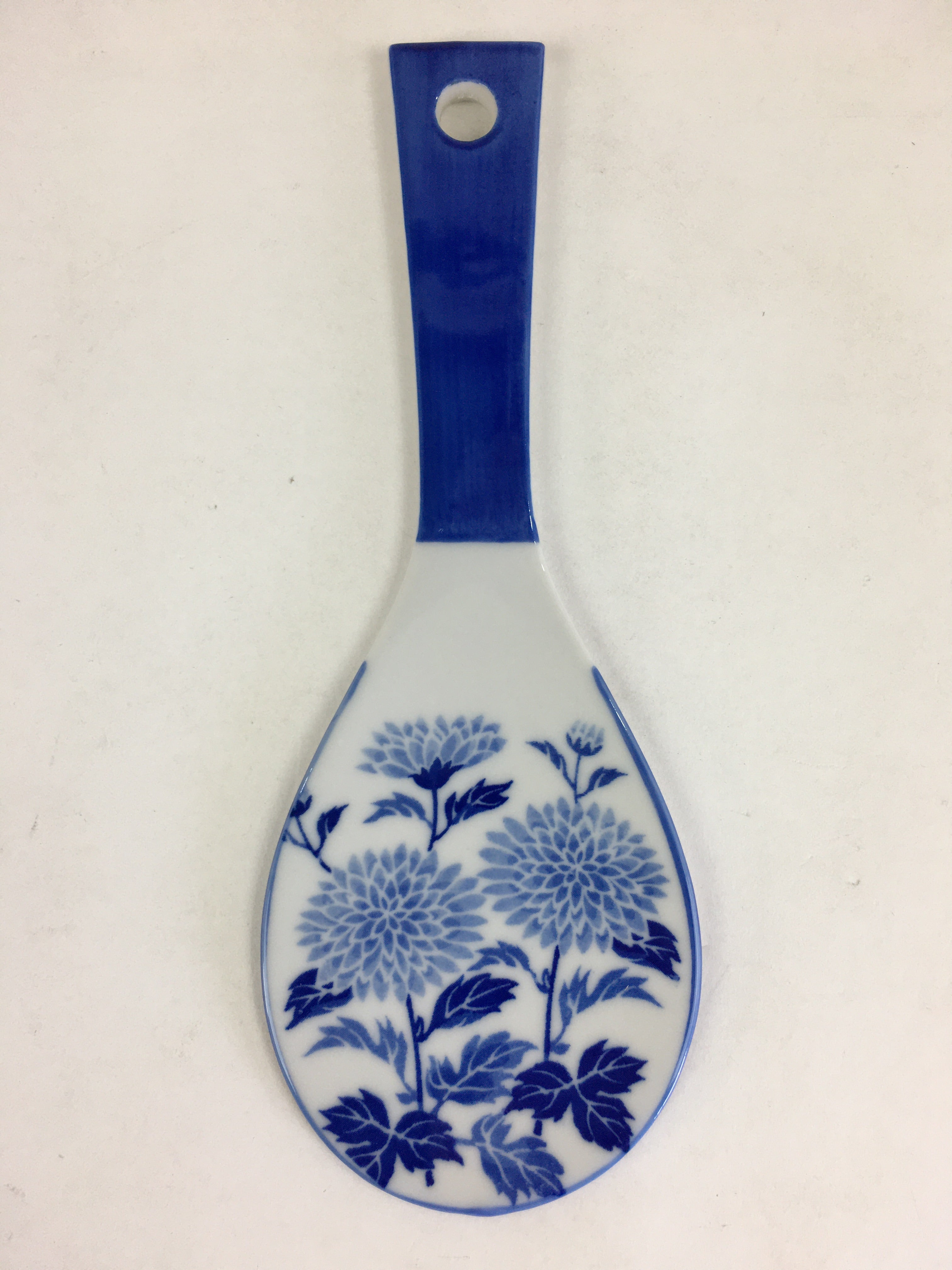 Japanese Rice Scoop Kutani ware Porcelain Shamoji Vtg Blue Sometsuke PP911