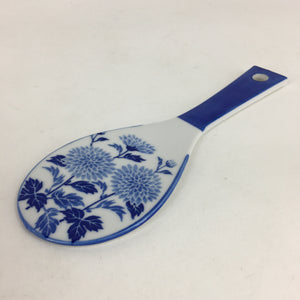 Japanese Rice Scoop Kutani ware Porcelain Shamoji Vtg Blue Sometsuke PP911