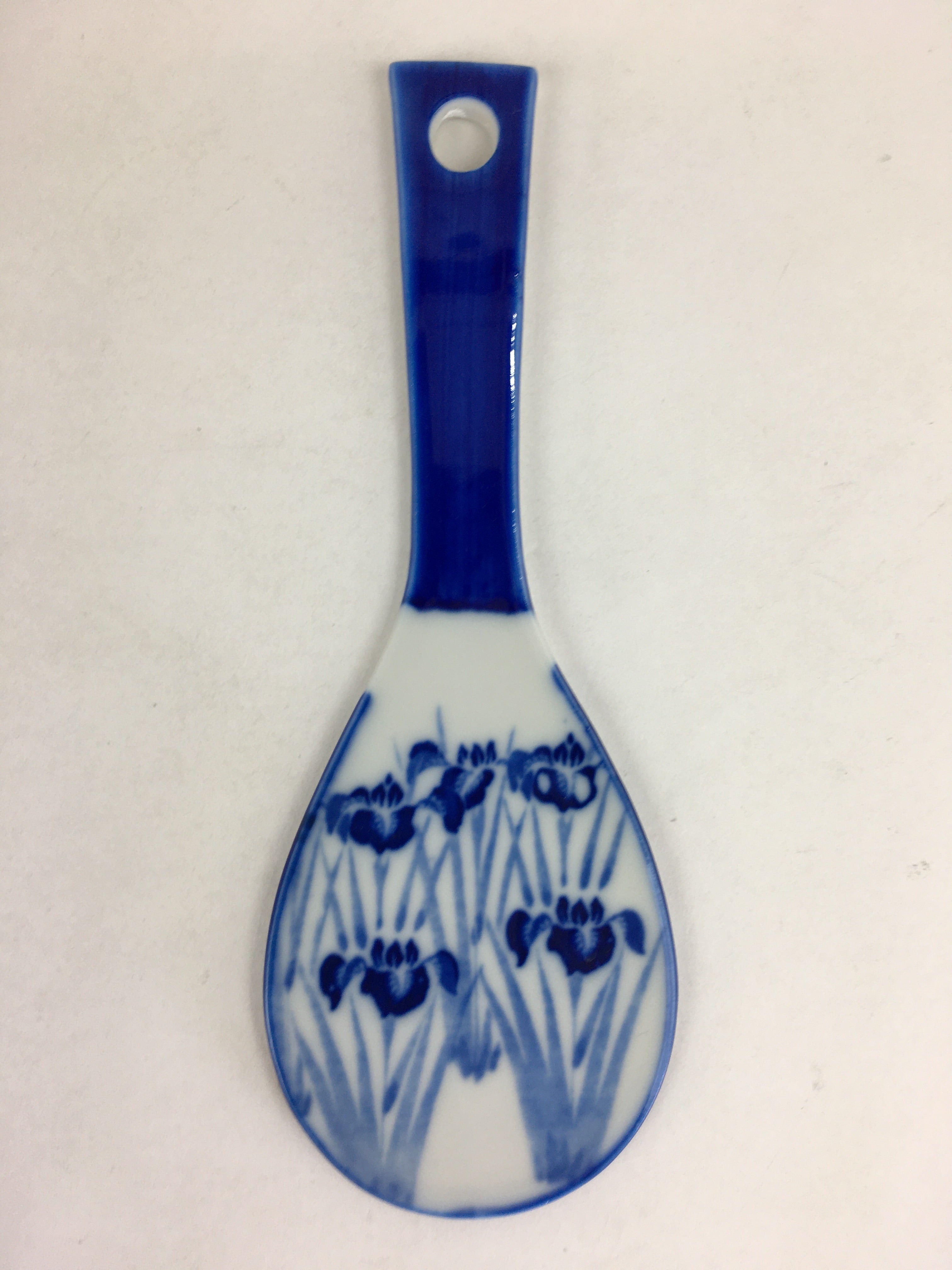 Japanese Rice Scoop Kutani ware Porcelain Shamoji Vtg Blue Sometsuke PP913