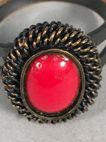 Japanese Ring Vtg Cloisonné Red Head Metal Shank Adjustable JK81