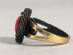 Japanese Ring Vtg Cloisonné Red Head Metal Shank Adjustable JK81