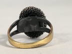 Japanese Ring Vtg Cloisonné Red Head Metal Shank Adjustable JK81