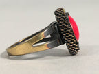 Japanese Ring Vtg Cloisonné Red Head Metal Shank Adjustable JK81