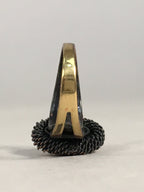 Japanese Ring Vtg Cloisonné Red Head Metal Shank Adjustable JK81