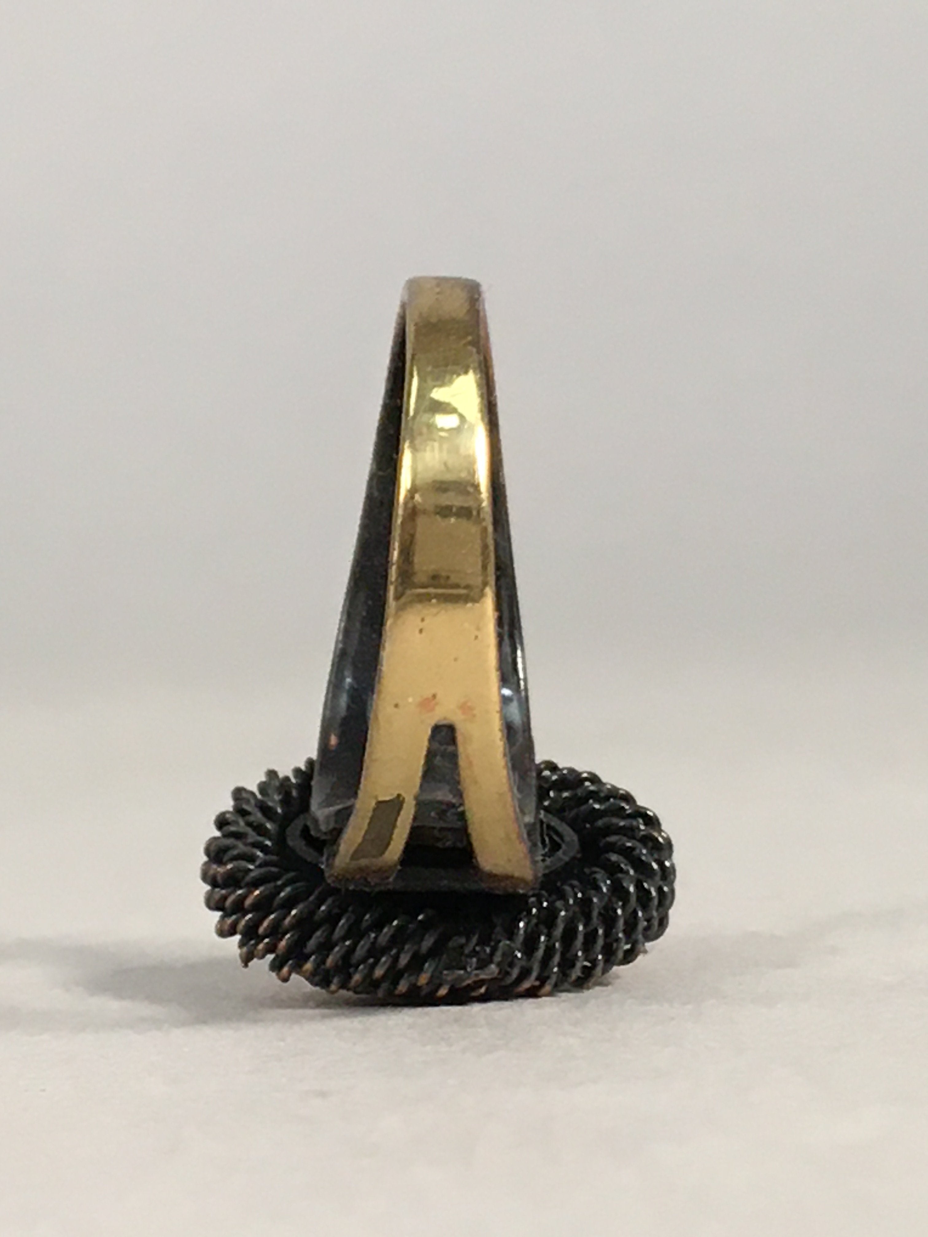 Japanese Ring Vtg Cloisonné Red Head Metal Shank Adjustable JK81