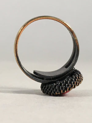 Japanese Ring Vtg Cloisonné Red Head Metal Shank Adjustable JK81