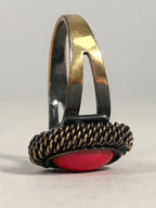 Japanese Ring Vtg Cloisonné Red Head Metal Shank Adjustable JK81