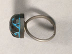 Japanese Ring Vtg Wooden Head Metal Shank Carving Almond-Shaped Blue JK64